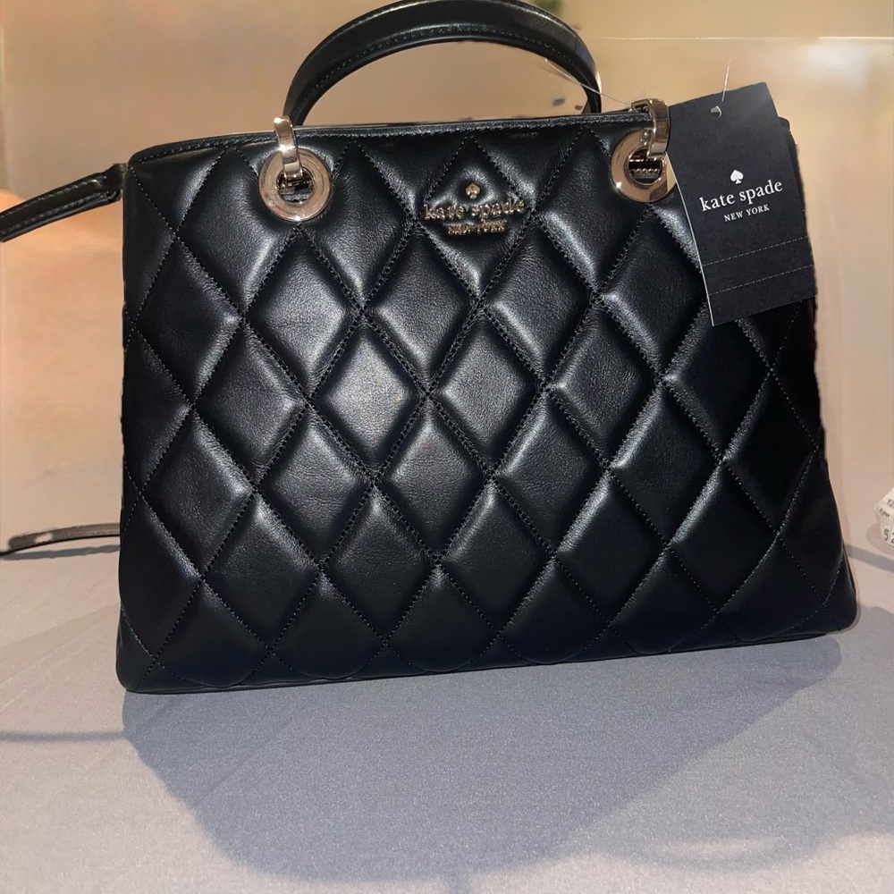 NWT Kate Spade Black Quilted Women's Bag adjustable strap multiple pockets